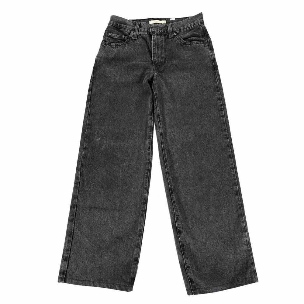 Levis Premium Baggy Dad Jeans Womens 25 (27x27) Black Wide Leg 100% Cotton - Picture 2 of 7
